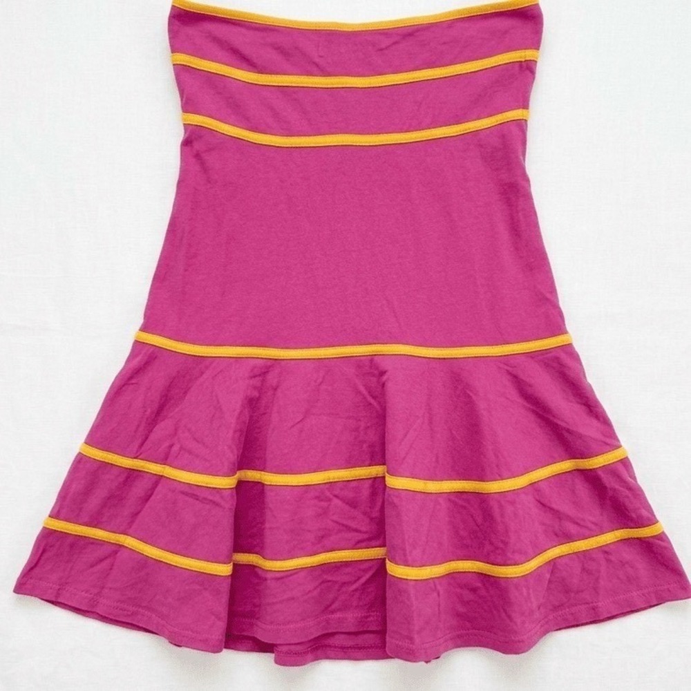 Free People XL Pink Ravine Mini Dress Strapless Contrast Trim Boho